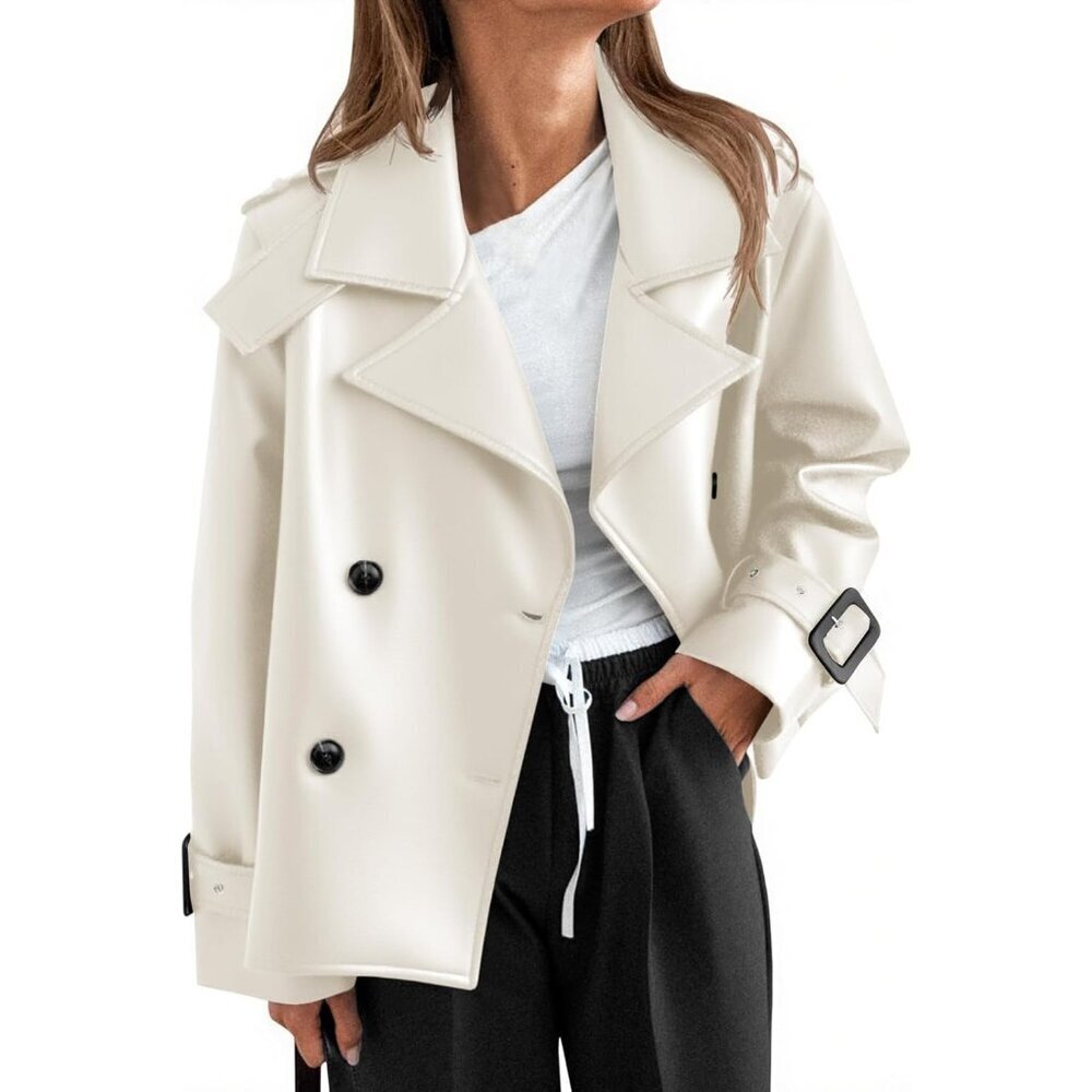 Womens apricot Leather Oversized Button Down Motorcycle Jacket Fall Outer